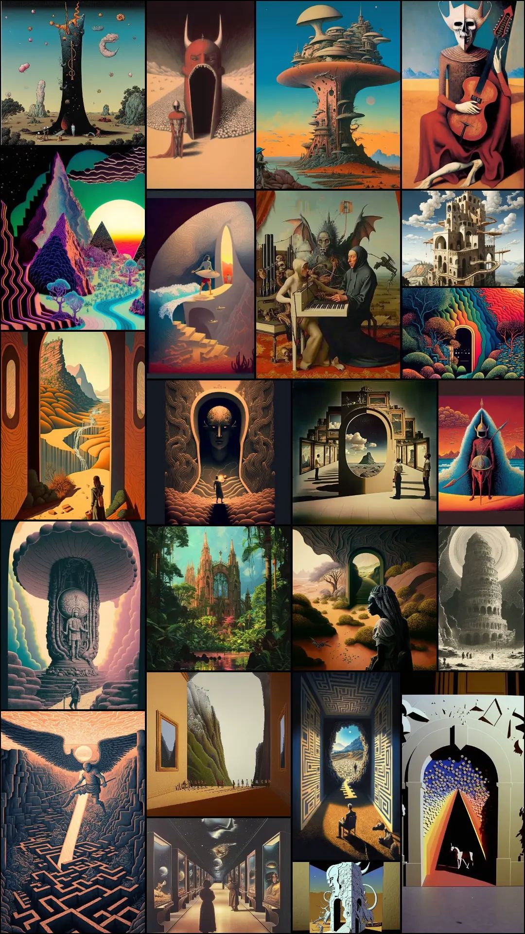 AI-generated world building collage