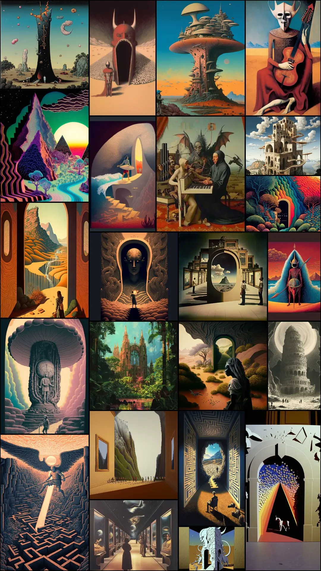 AI-generated world building collage