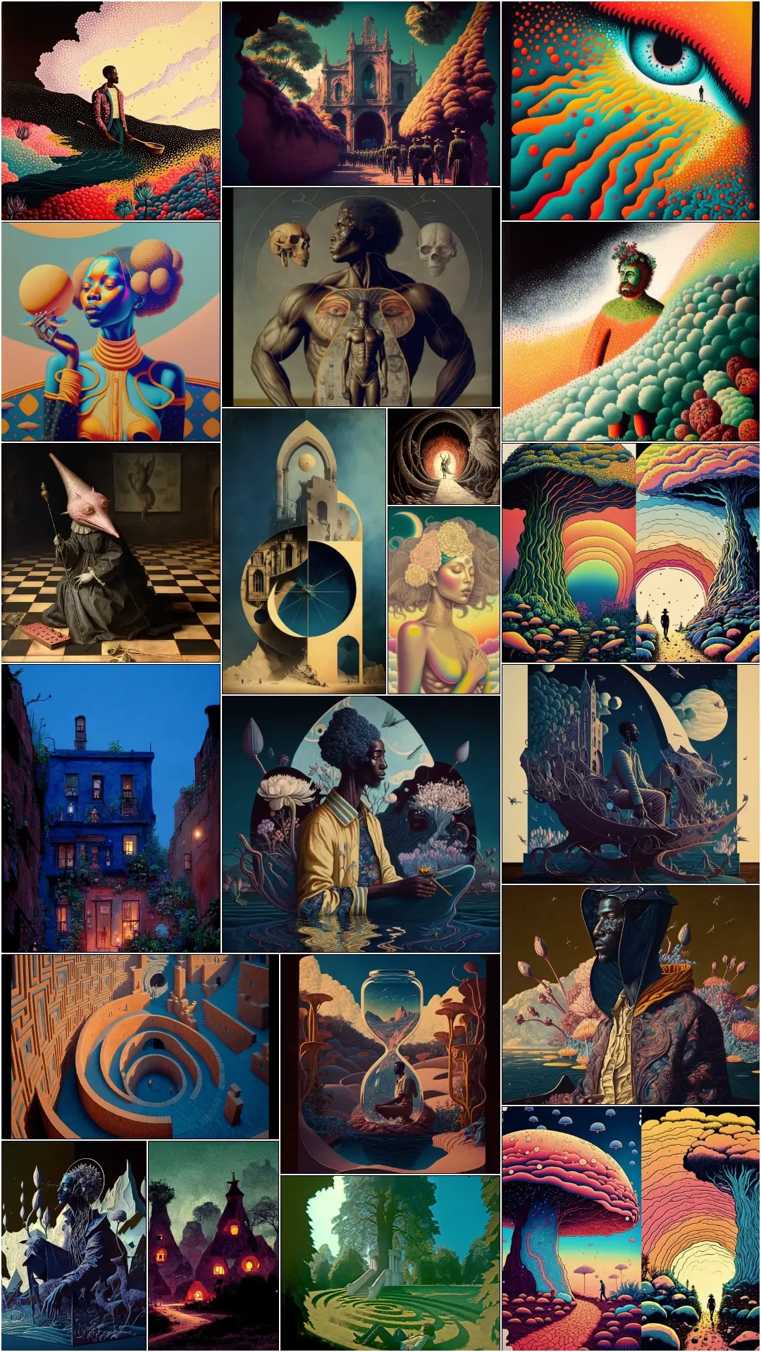 AI-generated world building collage