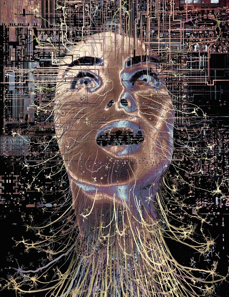 Brain Machine Interface Microetched by Greg Dunn